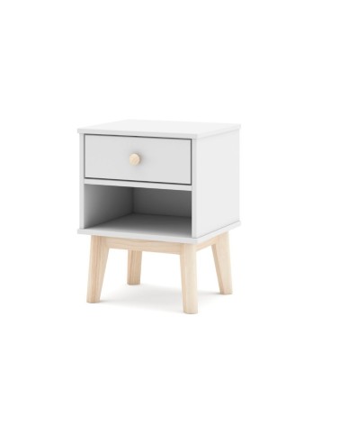 Comodino per cameretta Esteban 1 cassetto in legno massiccio colore bianco