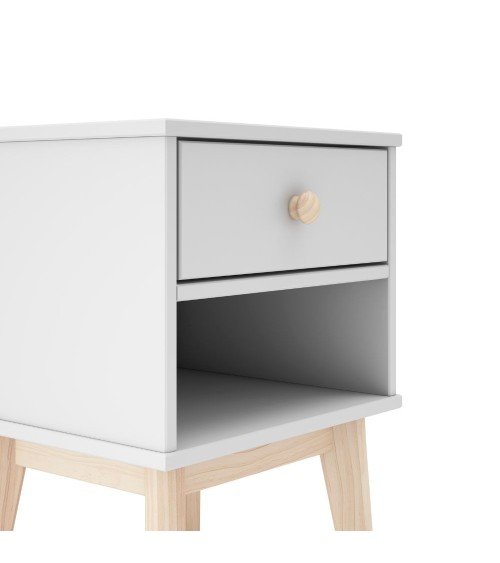 Comodino per cameretta Esteban 1 cassetto in legno massiccio colore bianco