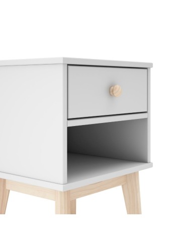 Comodino per cameretta Esteban 1 cassetto in legno massiccio colore bianco