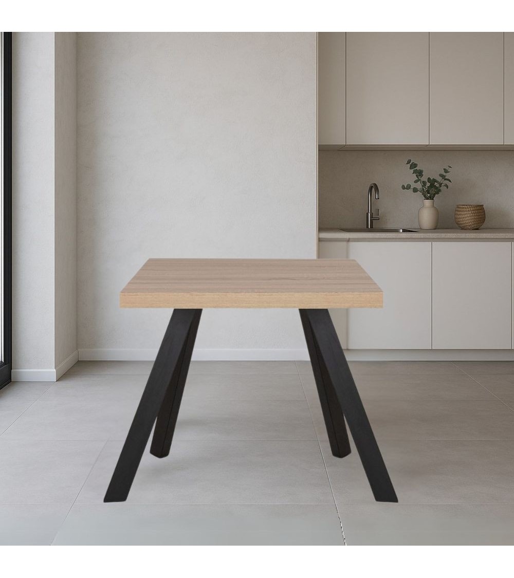 Tavolo fisso Marburg 80x80 con piano rovere e struttura in acciaio antracite