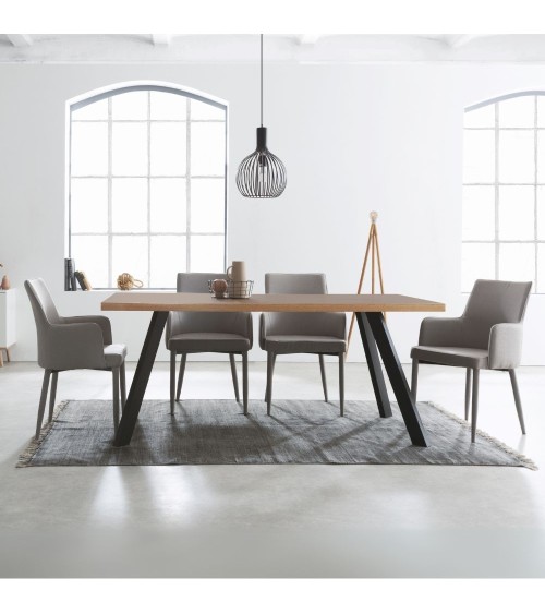 Tavolo fisso Marburg 160x80 con piano cacao e bordo legno e struttura in acciaio antracite