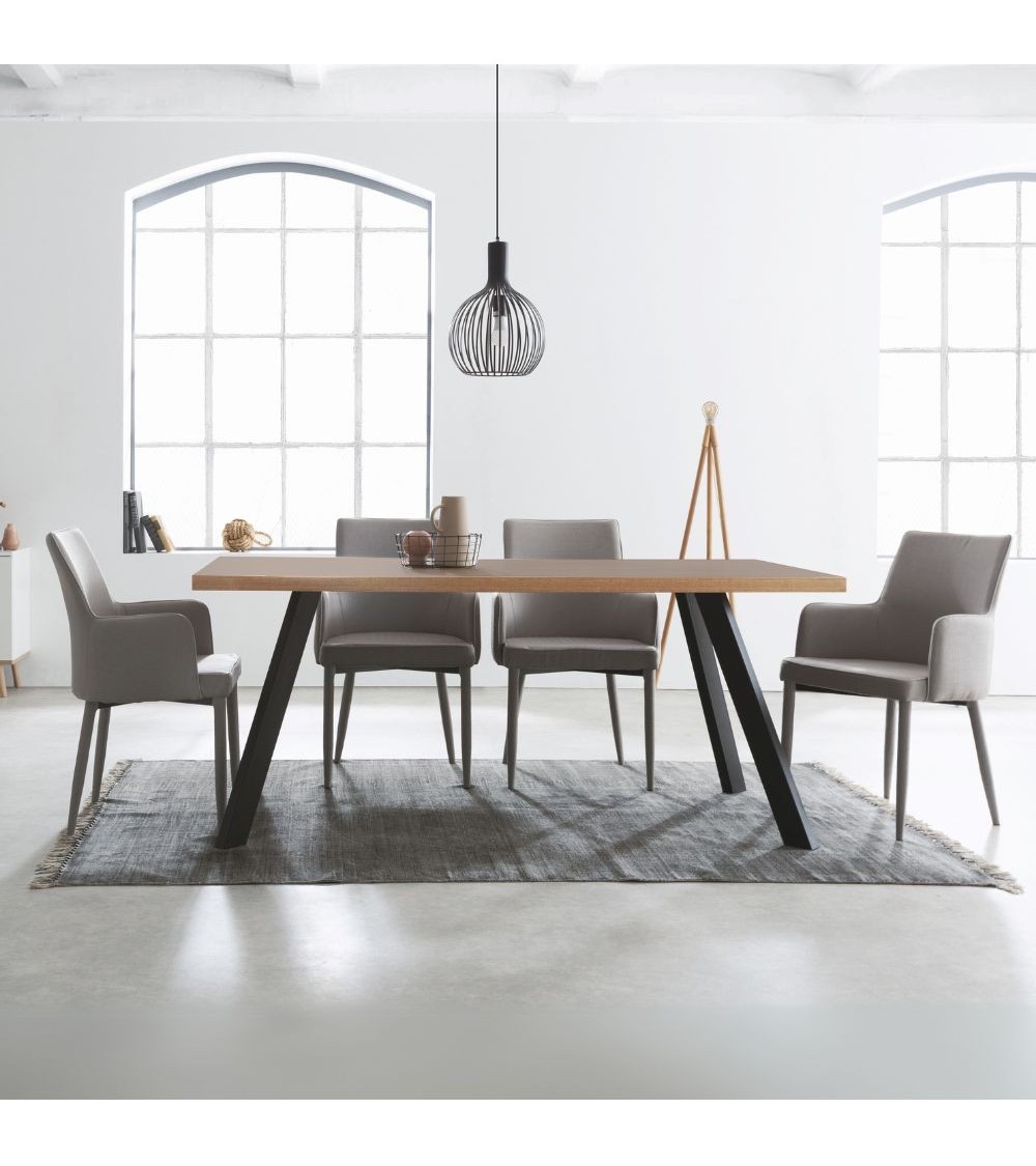 Tavolo fisso Marburg 160x80 con piano cacao e bordo legno e struttura in acciaio antracite