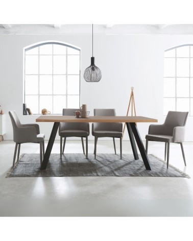 Tavolo fisso Marburg 160x80 con piano cacao e bordo legno e struttura in acciaio antracite