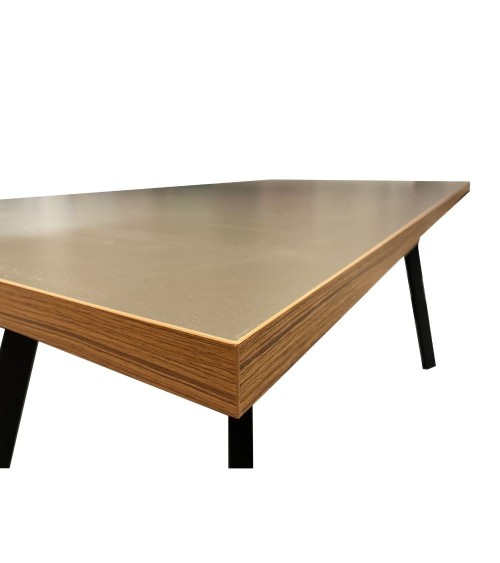 Tavolo fisso Marburg 160x80 con piano cacao e bordo legno e struttura in acciaio antracite