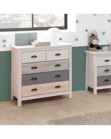 Comò Romantica con 3 cassettoni e 2 cassettini in legno massiccio multicolor