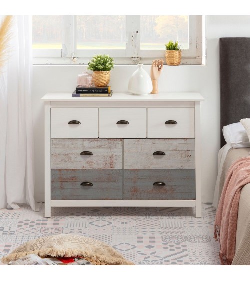 Comò Romantica 4 cassetti e 3 cassettini in legno massiccio multicolor