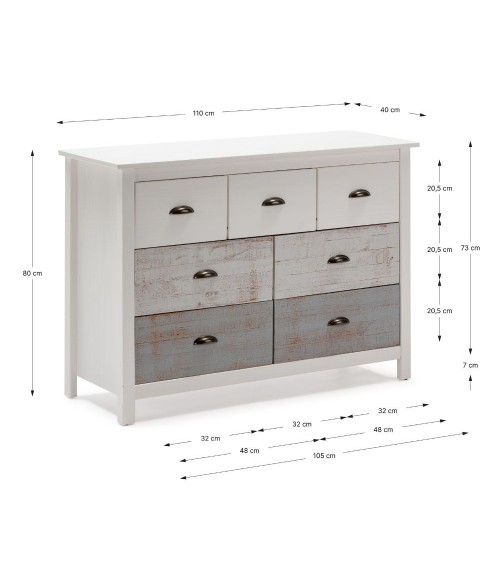 Comò Romantica 4 cassetti e 3 cassettini in legno massiccio multicolor