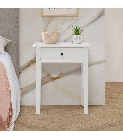 Comodino Bart in legno massiccio 1 cassetto colore bianco