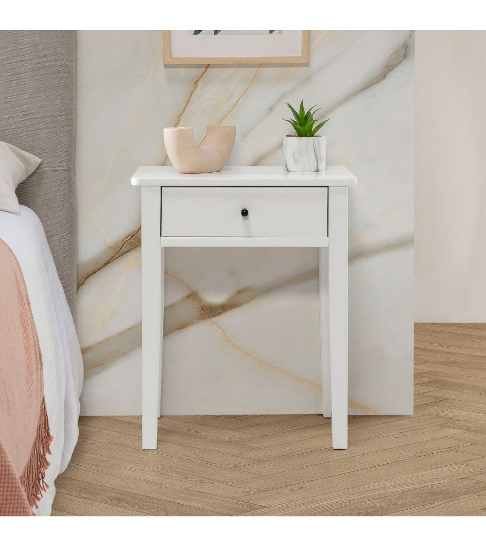 Comodino Bart in legno massiccio 1 cassetto colore bianco