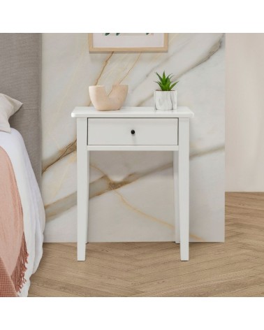 Comodino Bart in legno massiccio 1 cassetto colore bianco