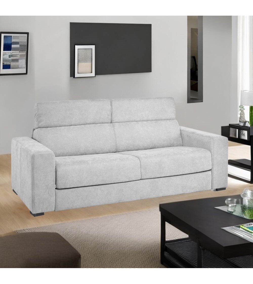 Divano letto Crien 3 posti poggiatesta reclinabili colore Luna 19 grigio chiaro piedini quadrati
