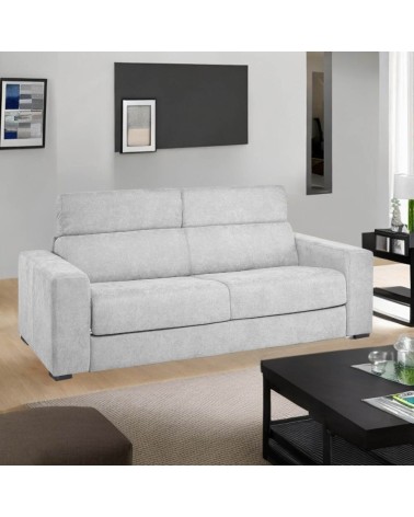 Divano letto Crien 3 posti poggiatesta reclinabili colore Luna 19 grigio chiaro piedini quadrati