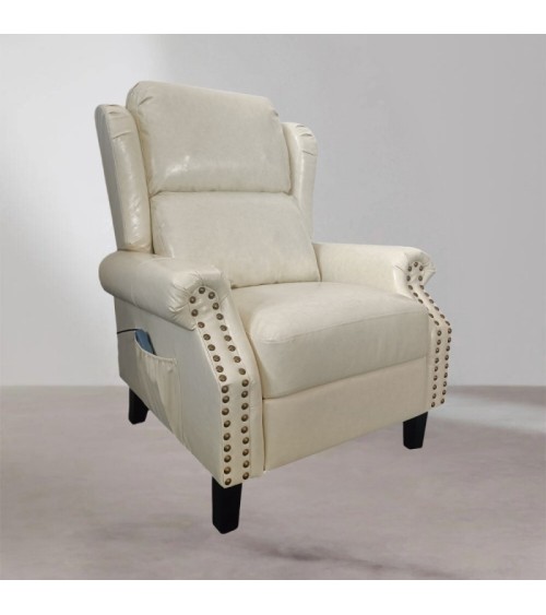 Poltrona Wing recliner 6 punti massaggianti in ecopelle colore beige