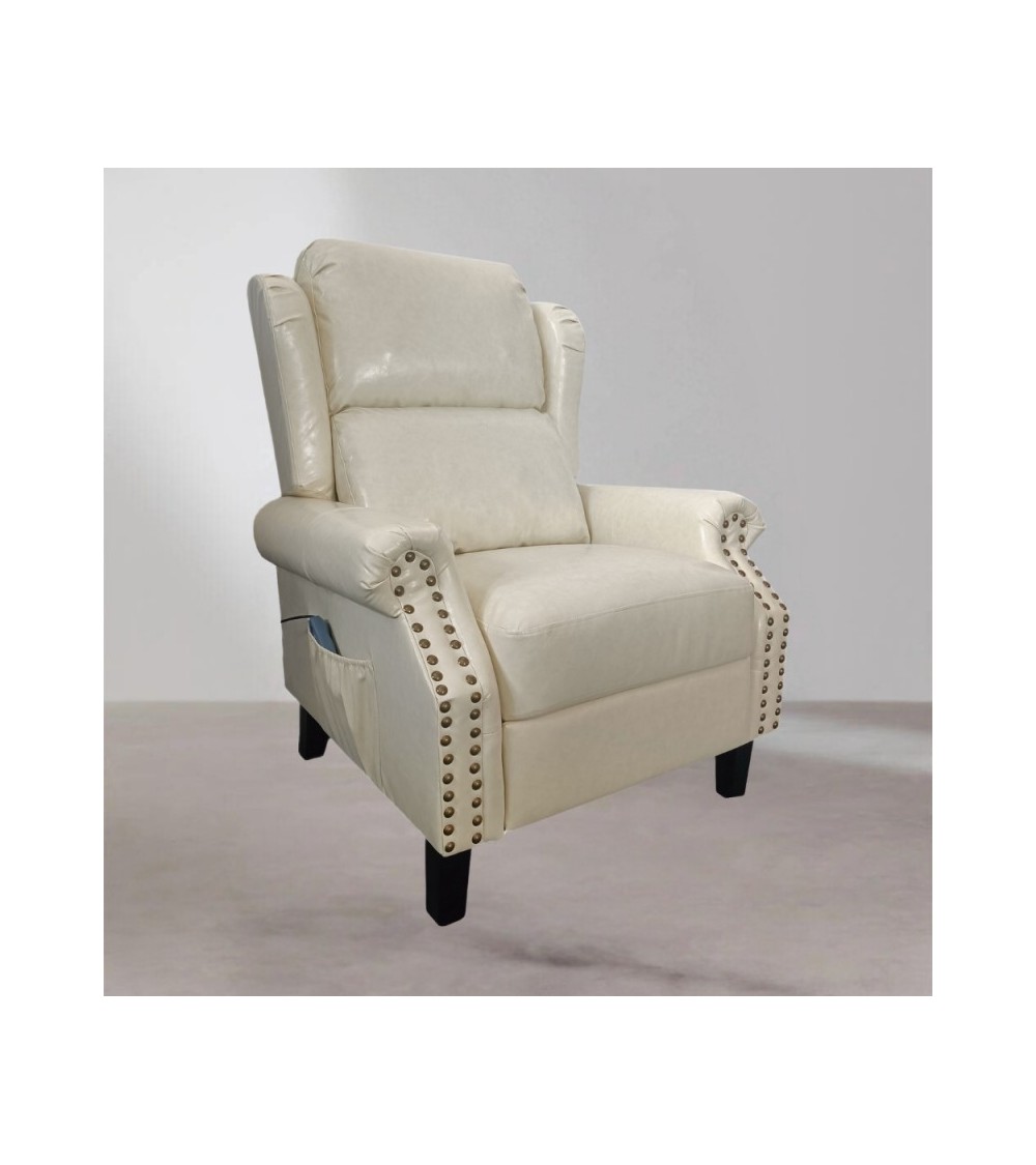 Poltrona Wing recliner 6 punti massaggianti in ecopelle colore beige