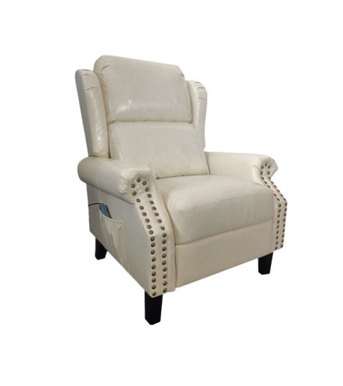 Poltrona Wing recliner 6 punti massaggianti in ecopelle colore beige