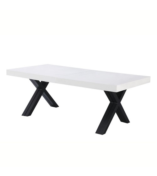 Tavolo allungabile Dava con piano colore bianco opaco e gambe in metallo nero