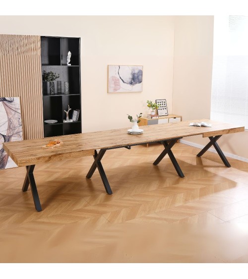 Tavolo allungabile Dava con piano colore rovere e gambe in metallo nero