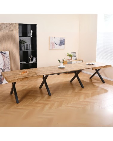 Tavolo allungabile Dava con piano colore rovere e gambe in metallo nero