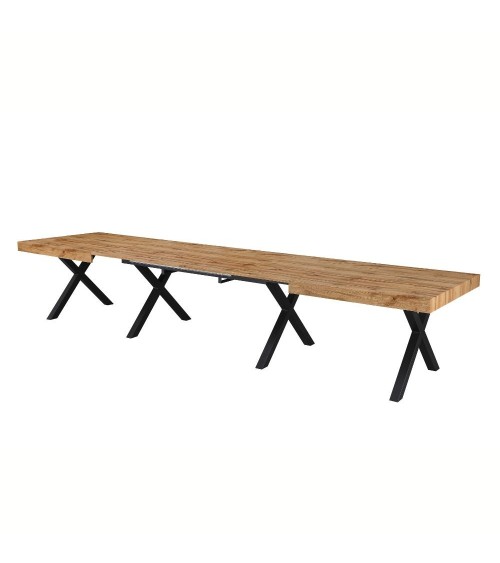 Tavolo allungabile Dava con piano colore rovere e gambe in metallo nero
