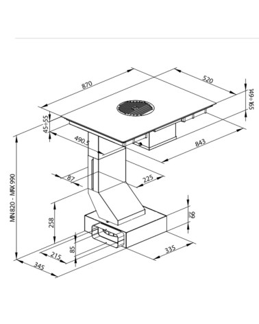 Piano cottura THEM87AKR con cappa integrata aspirante