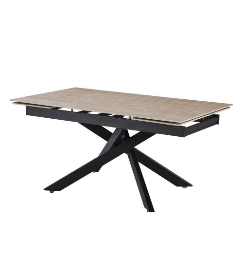 Tavolo allungabile Trivia con piano in ceramica effetto marmo travertino e gambe in metallo nero