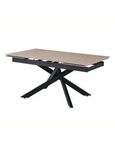 Tavolo allungabile Trivia con piano in ceramica effetto marmo travertino e gambe in metallo nero