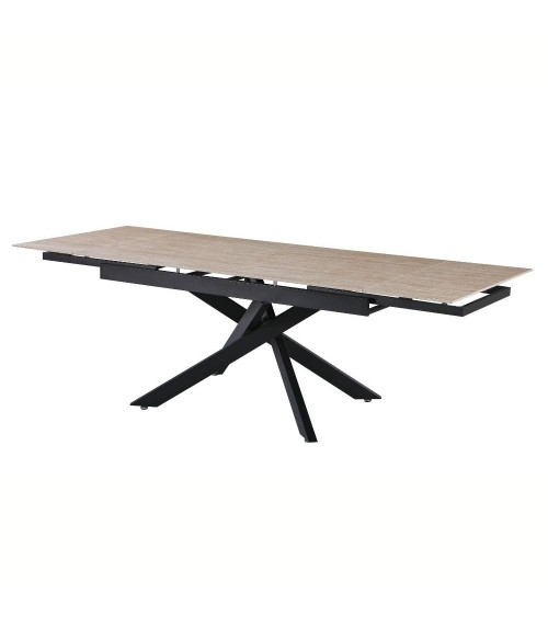 Tavolo allungabile Trivia con piano in ceramica effetto marmo travertino e gambe in metallo nero