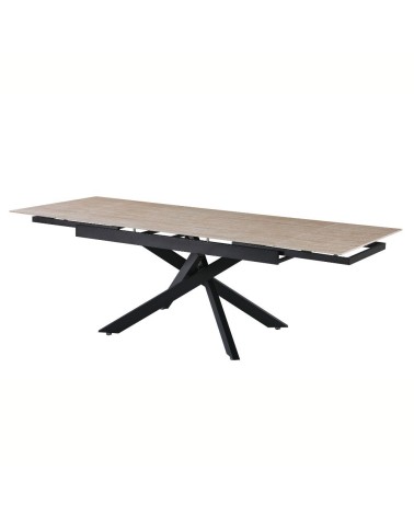 Tavolo allungabile Trivia con piano in ceramica effetto marmo travertino e gambe in metallo nero