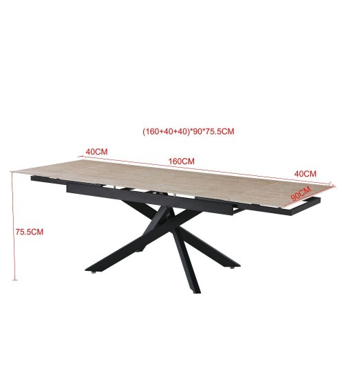 Tavolo allungabile Trivia con piano in ceramica effetto marmo travertino e gambe in metallo nero