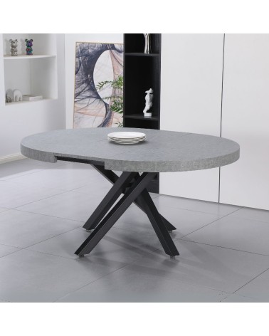 Tavolo allungabile Raven con piano colore cemento e gambe in metallo nero