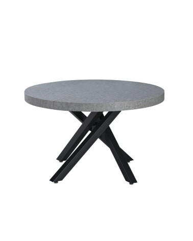 Tavolo allungabile Raven con piano colore cemento e gambe in metallo nero