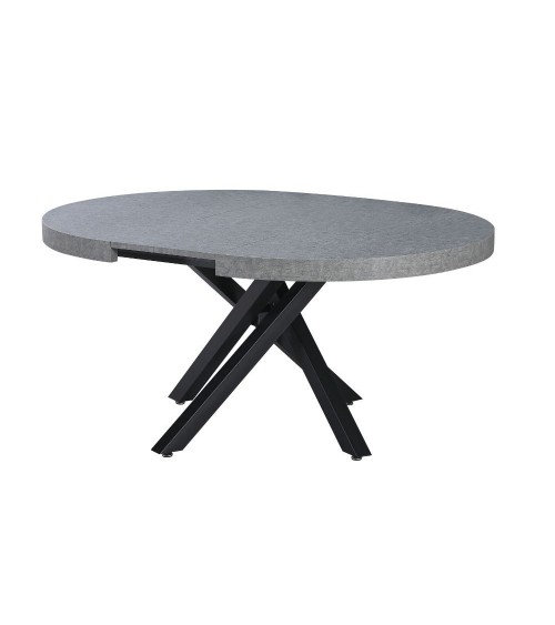 Tavolo allungabile Raven con piano colore cemento e gambe in metallo nero