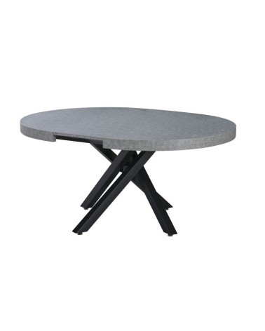 Tavolo allungabile Raven con piano colore cemento e gambe in metallo nero