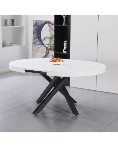 Tavolo allungabile Raven con piano colore bianco opaco e gambe in metallo nero