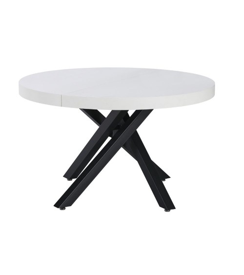 Tavolo allungabile Raven con piano colore bianco opaco e gambe in metallo nero