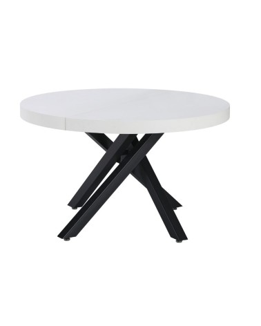 Tavolo allungabile Raven con piano colore bianco opaco e gambe in metallo nero