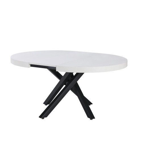 Tavolo allungabile Raven con piano colore bianco opaco e gambe in metallo nero