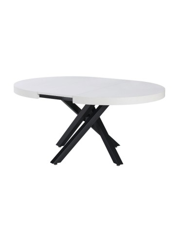 Tavolo allungabile Raven con piano colore bianco opaco e gambe in metallo nero