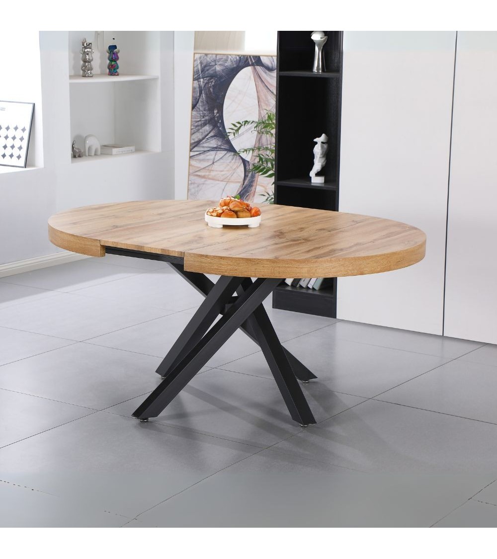 Tavolo allungabile Raven con piano colore rovere e gambe in metallo nero