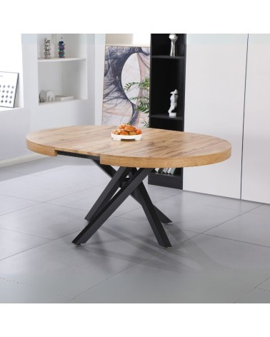Tavolo allungabile Raven con piano colore rovere e gambe in metallo nero