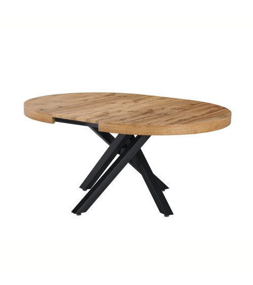Tavolo allungabile Raven con piano colore rovere e gambe in metallo nero