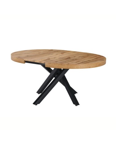 Tavolo allungabile Raven con piano colore rovere e gambe in metallo nero