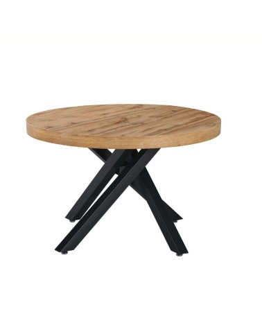 Tavolo allungabile Raven con piano colore rovere e gambe in metallo nero