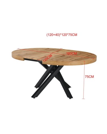 Tavolo allungabile Raven con piano colore rovere e gambe in metallo nero