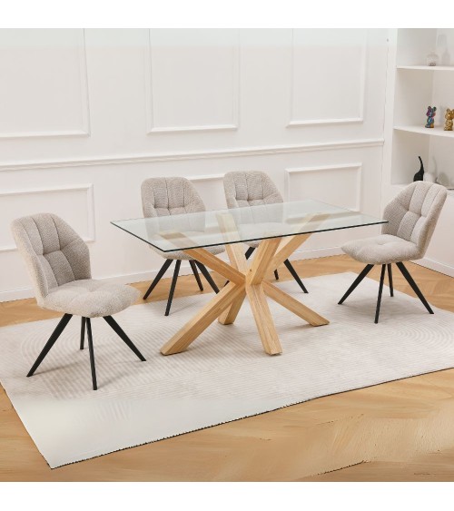 Tavolo in vetro temperato Beia con gambe in legno