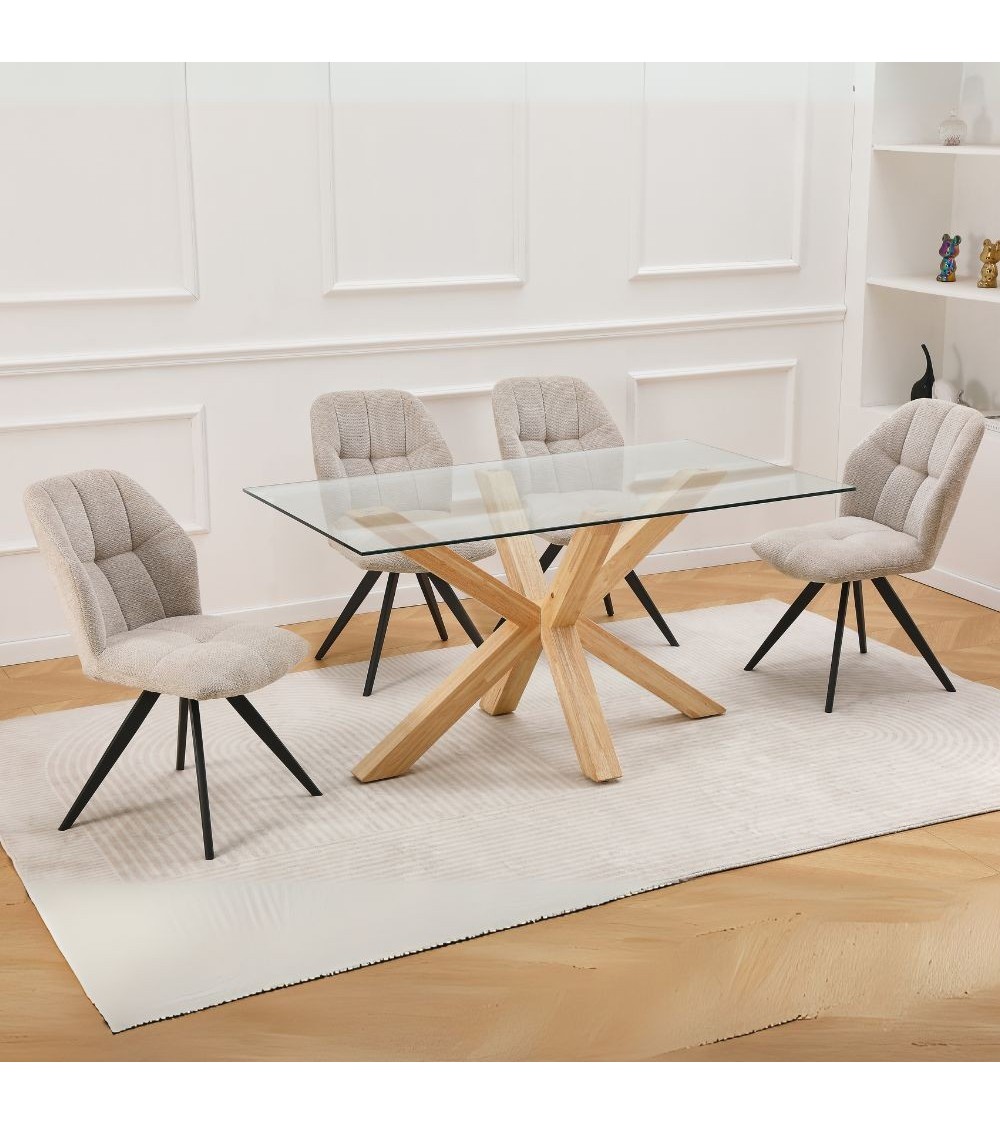 Tavolo in vetro temperato Beia con gambe in legno