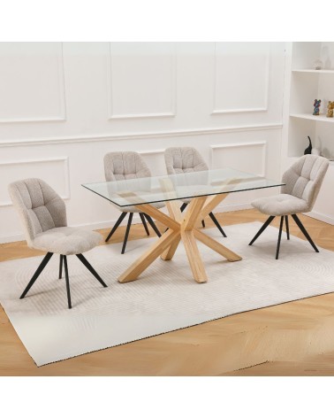 Tavolo in vetro temperato Beia con gambe in legno
