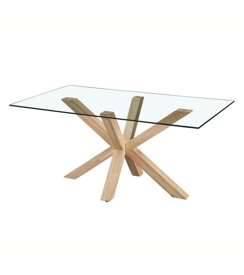 Tavolo in vetro temperato Beia con gambe in legno