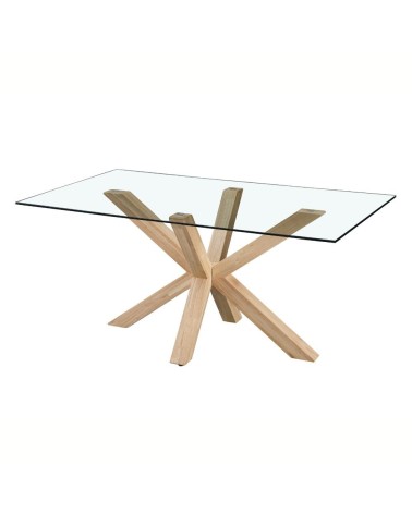 Tavolo in vetro temperato Beia con gambe in legno