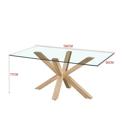 Tavolo in vetro temperato Beia con gambe in legno